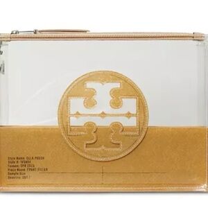 Tory Burch Clear and Brown Logo Clutch